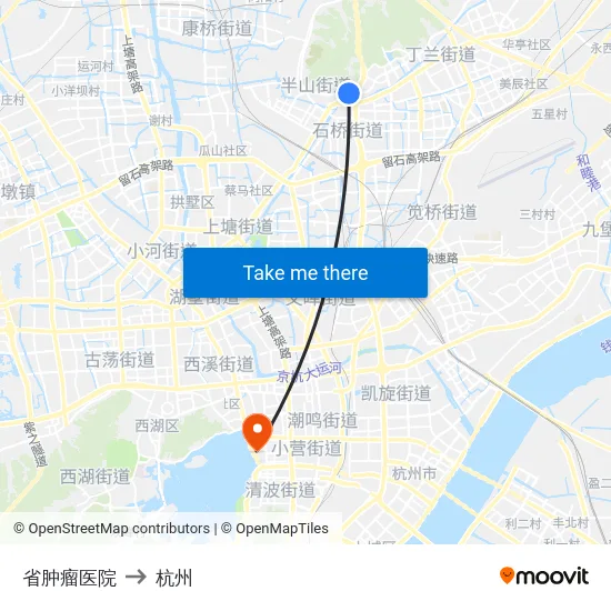 省肿瘤医院 to 杭州 map