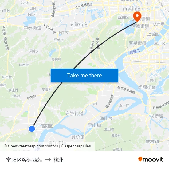 富阳区客运西站 to 杭州 map