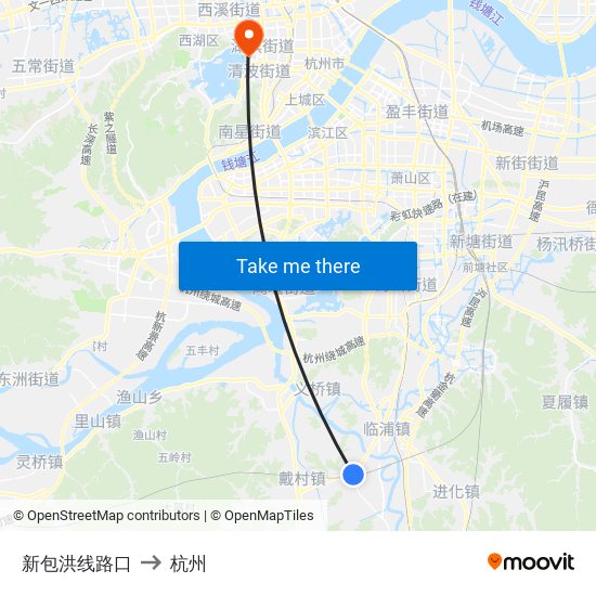 新包洪线路口 to 杭州 map