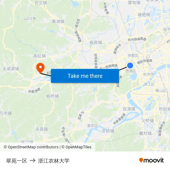 翠苑一区 to 浙江农林大学 map
