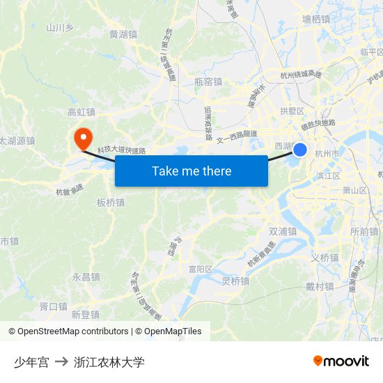 少年宫 to 浙江农林大学 map