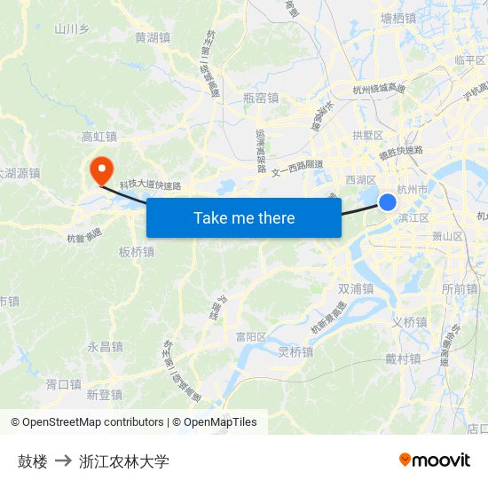 鼓楼 to 浙江农林大学 map