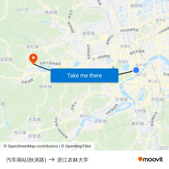 汽车南站(秋涛路) to 浙江农林大学 map