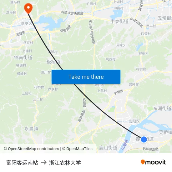 富阳客运南站 to 浙江农林大学 map