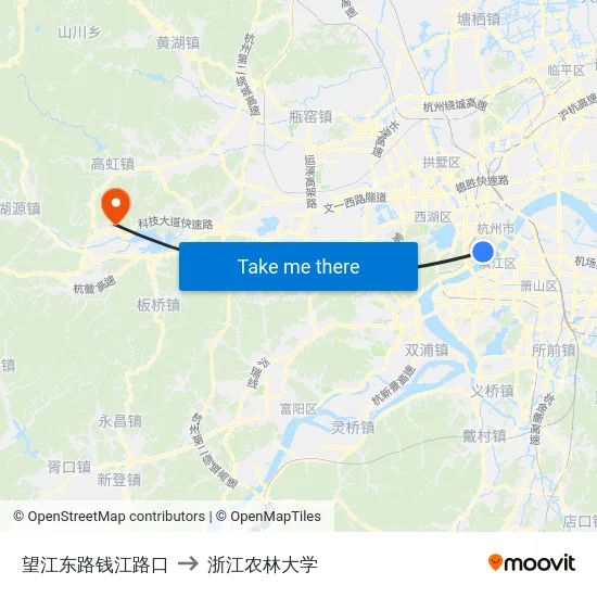 望江东路钱江路口 to 浙江农林大学 map
