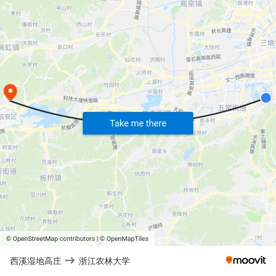 西溪湿地高庄 to 浙江农林大学 map