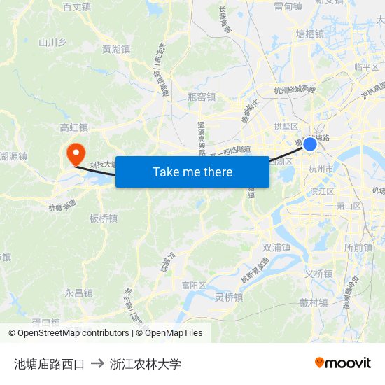 池塘庙路西口 to 浙江农林大学 map