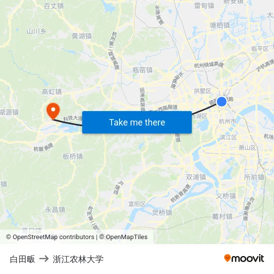 白田畈 to 浙江农林大学 map