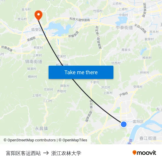 富阳区客运西站 to 浙江农林大学 map