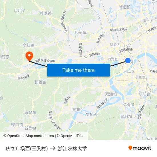 庆春广场西(三叉村) to 浙江农林大学 map