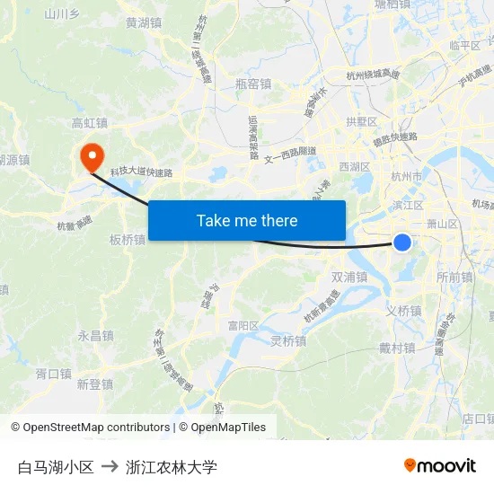白马湖小区 to 浙江农林大学 map