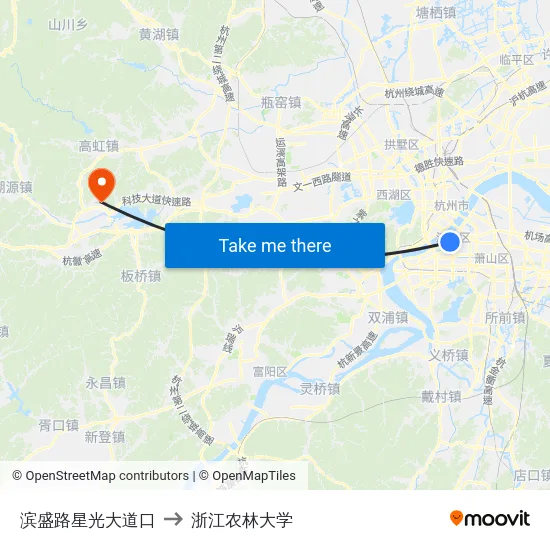 滨盛路星光大道口 to 浙江农林大学 map