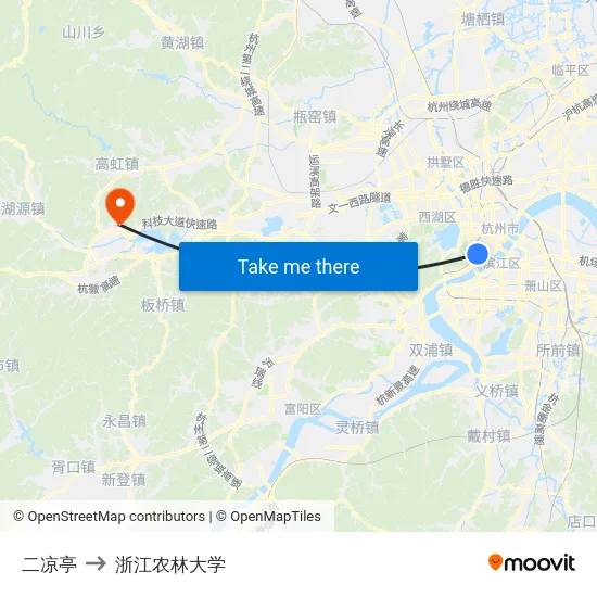 二凉亭 to 浙江农林大学 map
