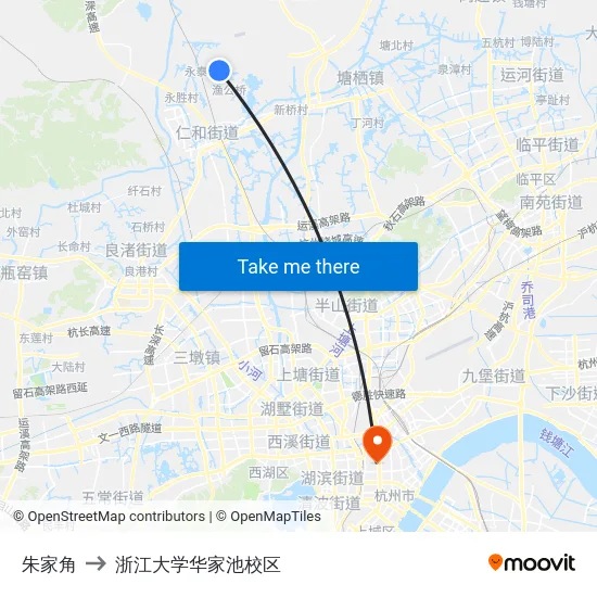 朱家角 to 浙江大学华家池校区 map
