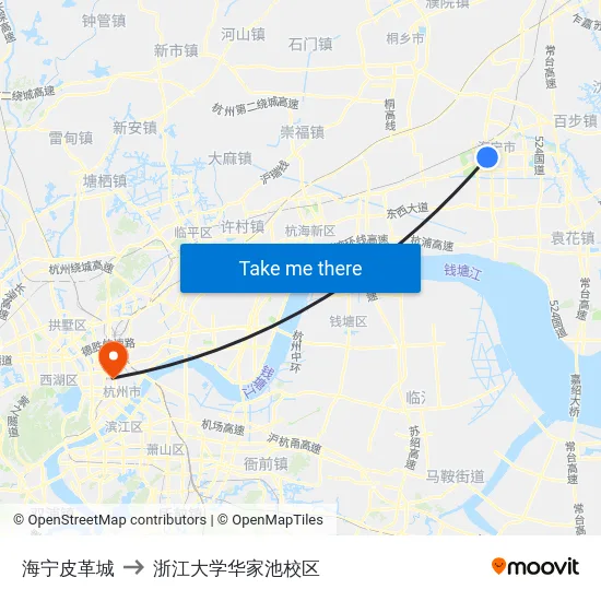 海宁皮革城 to 浙江大学华家池校区 map