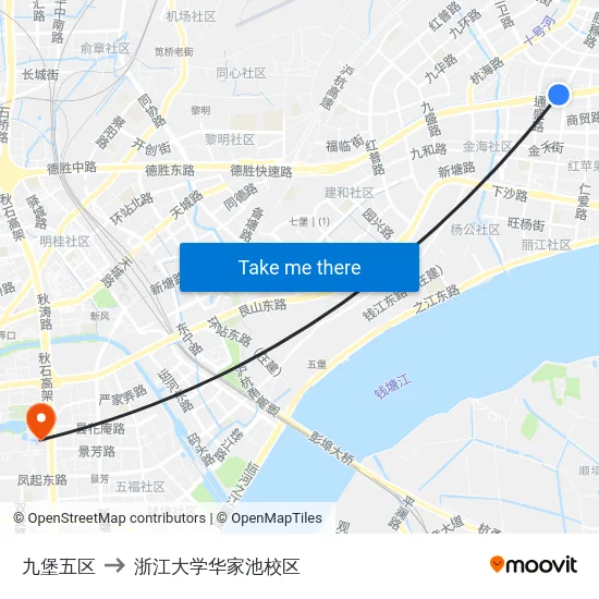 九堡五区 to 浙江大学华家池校区 map