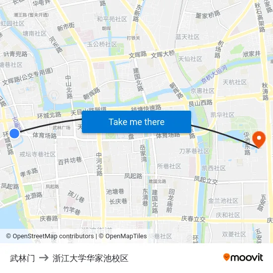 武林门 to 浙江大学华家池校区 map