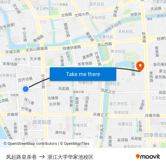 凤起路皇亲巷 to 浙江大学华家池校区 map