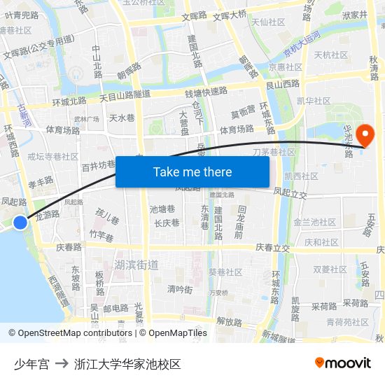 少年宫 to 浙江大学华家池校区 map