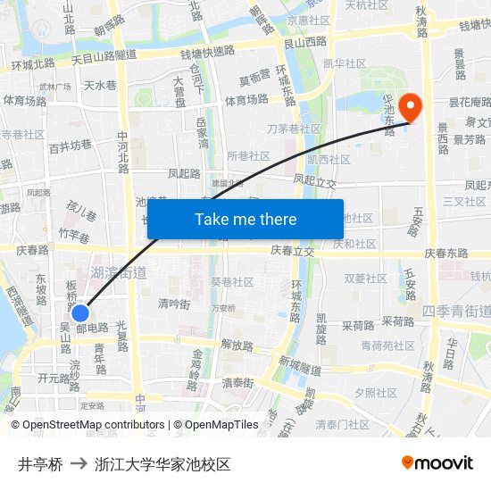 井亭桥 to 浙江大学华家池校区 map