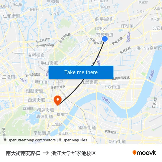 南大街南苑路口 to 浙江大学华家池校区 map