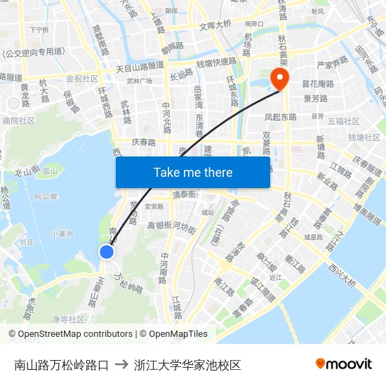 南山路万松岭路口 to 浙江大学华家池校区 map