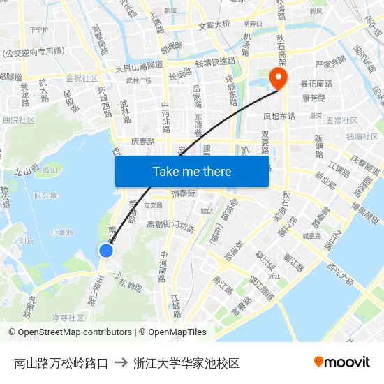 南山路万松岭路口 to 浙江大学华家池校区 map