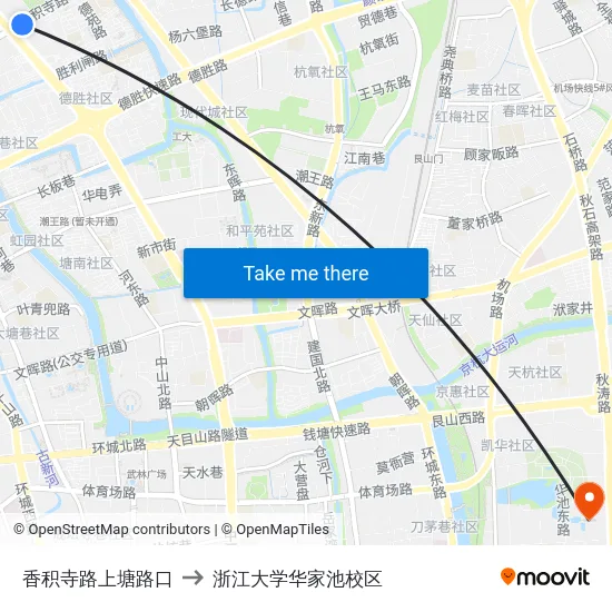 香积寺路上塘路口 to 浙江大学华家池校区 map