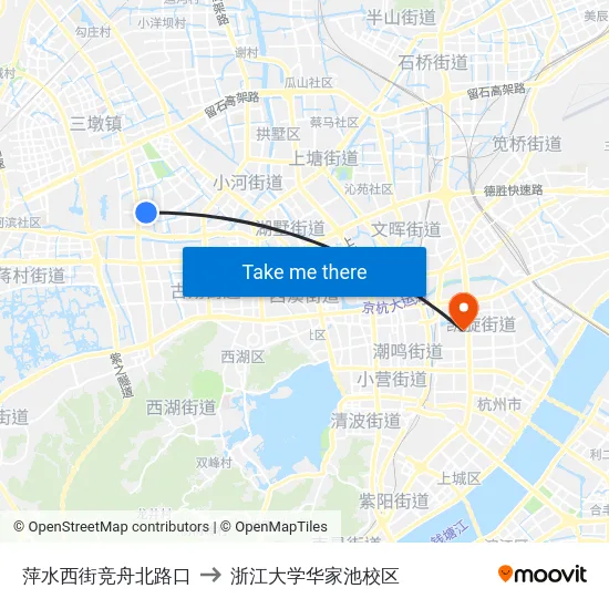 萍水西街竞舟北路口 to 浙江大学华家池校区 map