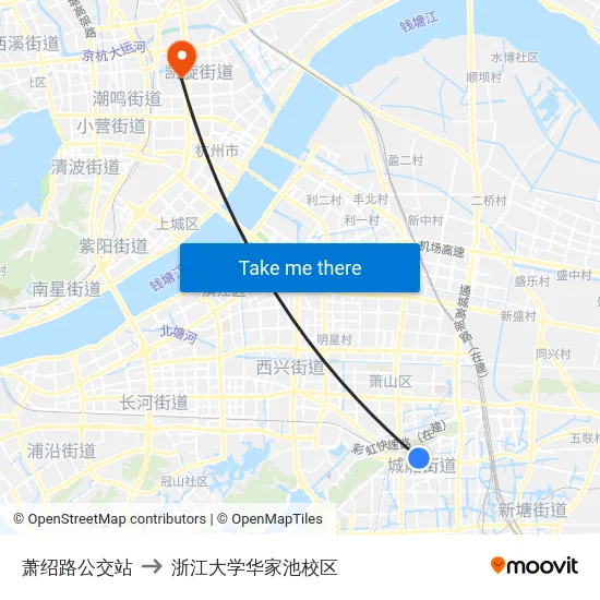 萧绍路公交站 to 浙江大学华家池校区 map