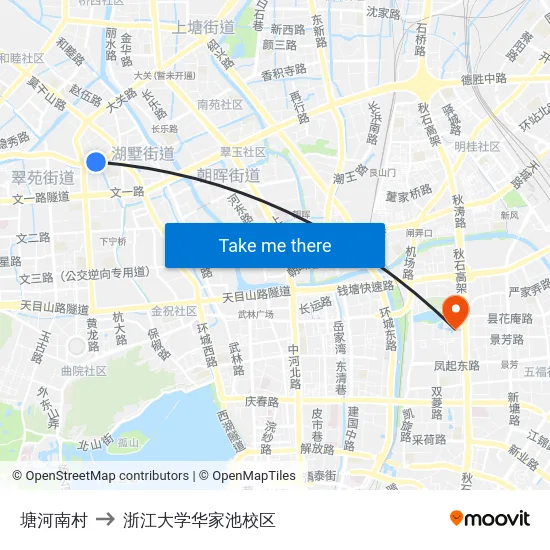 塘河南村 to 浙江大学华家池校区 map