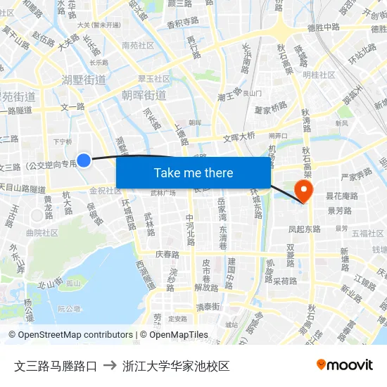 文三路马塍路口 to 浙江大学华家池校区 map