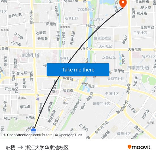 鼓楼 to 浙江大学华家池校区 map