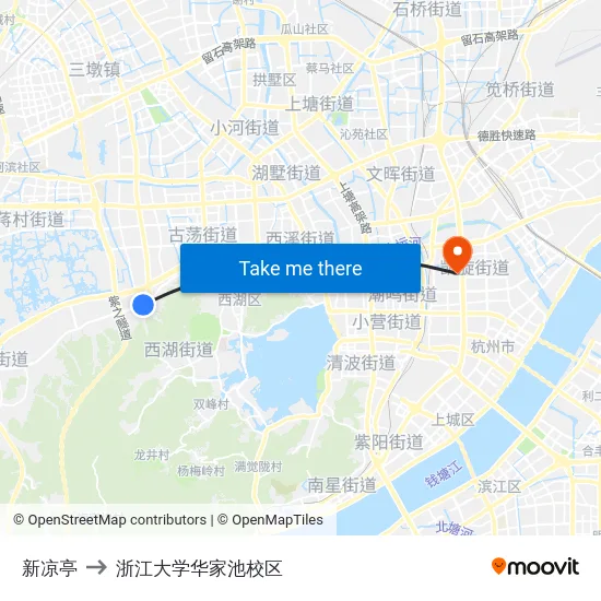 新凉亭 to 浙江大学华家池校区 map