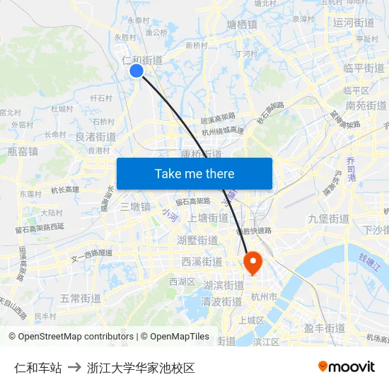 仁和车站 to 浙江大学华家池校区 map