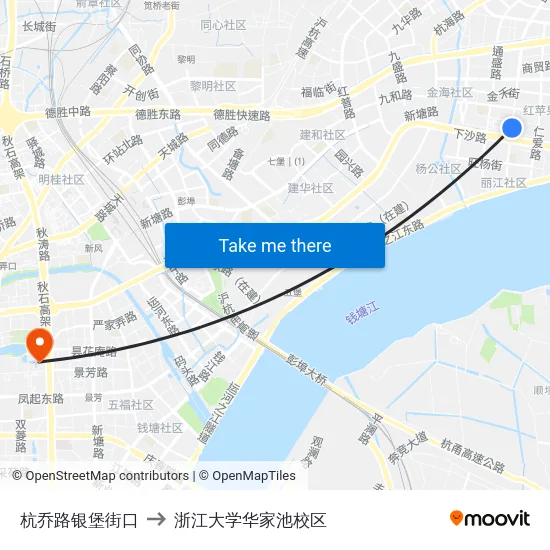 杭乔路银堡街口 to 浙江大学华家池校区 map