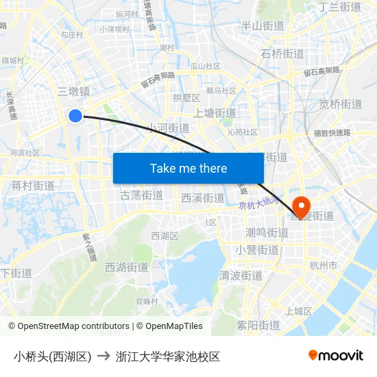 小桥头(西湖区) to 浙江大学华家池校区 map