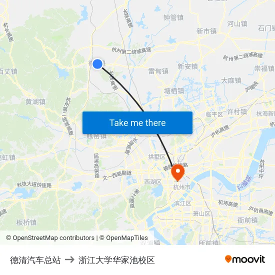 德清汽车总站 to 浙江大学华家池校区 map
