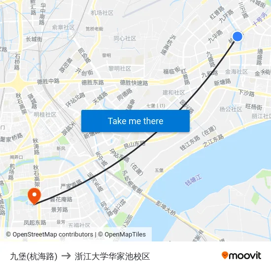 九堡(杭海路) to 浙江大学华家池校区 map