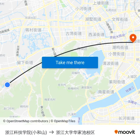 浙江科技学院(小和山) to 浙江大学华家池校区 map