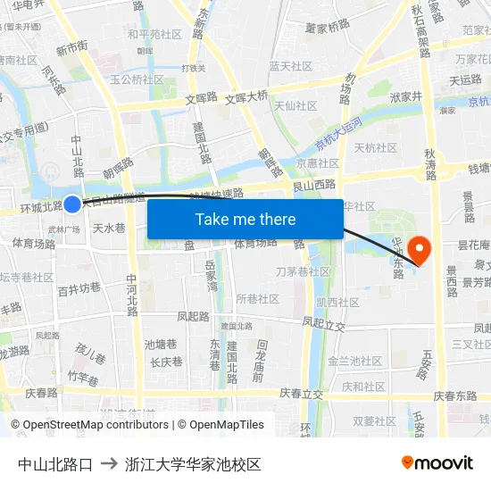 中山北路口 to 浙江大学华家池校区 map