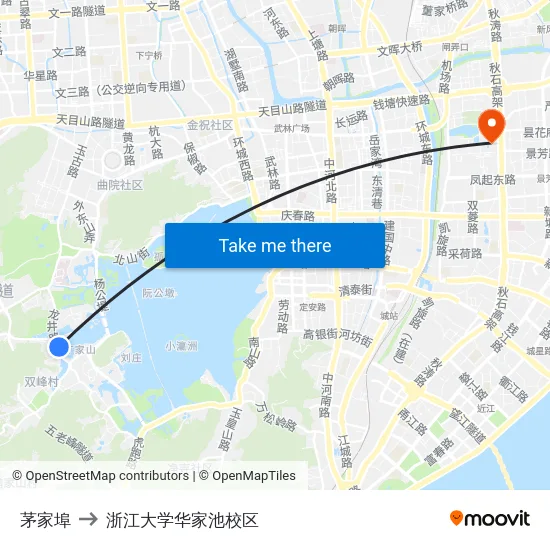茅家埠 to 浙江大学华家池校区 map