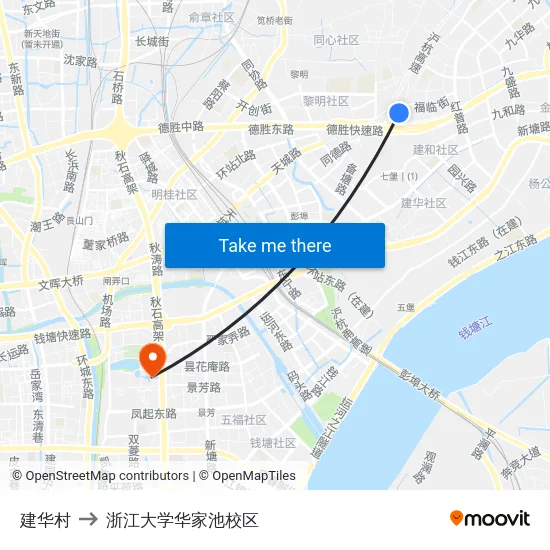 建华村 to 浙江大学华家池校区 map