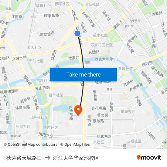 秋涛路天城路口 to 浙江大学华家池校区 map
