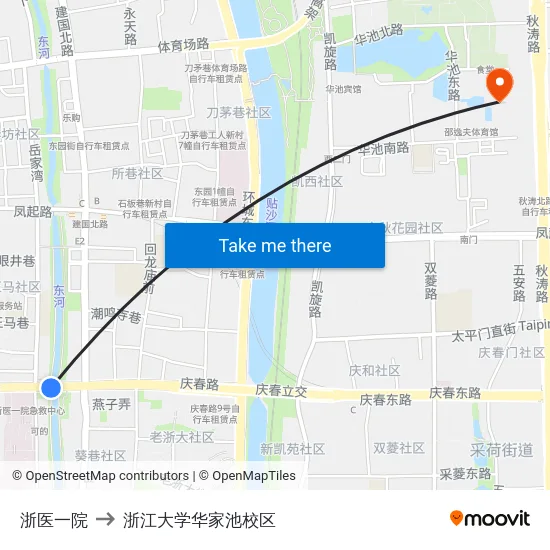 浙医一院 to 浙江大学华家池校区 map