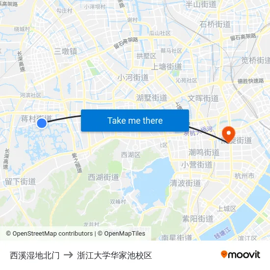 西溪湿地北门 to 浙江大学华家池校区 map