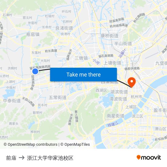 前庙 to 浙江大学华家池校区 map