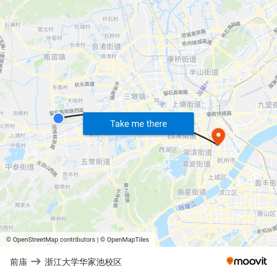前庙 to 浙江大学华家池校区 map