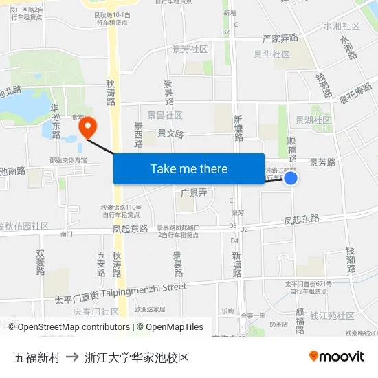 五福新村 to 浙江大学华家池校区 map