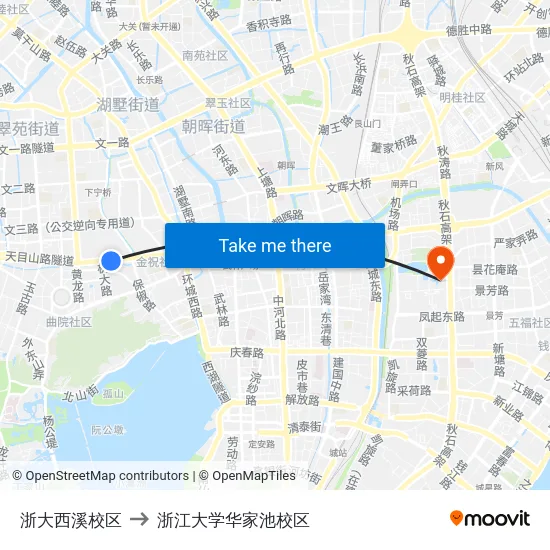 浙大西溪校区 to 浙江大学华家池校区 map